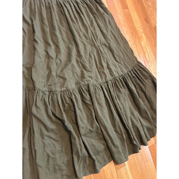 Madewell Tiered sz 16 Square neck Puff Midi Dress Quilted Hemp Olive Green NH112 - Picture 8 of 11